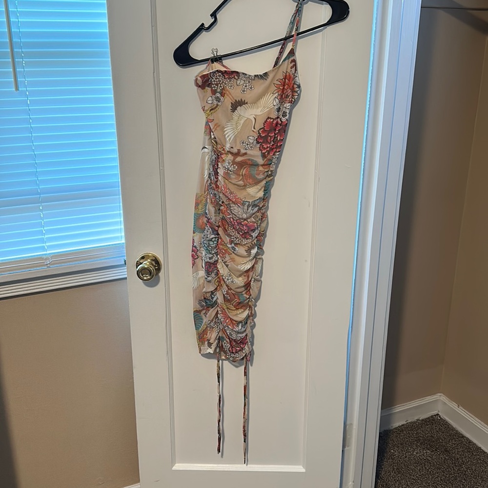 Flower bird one strap dress